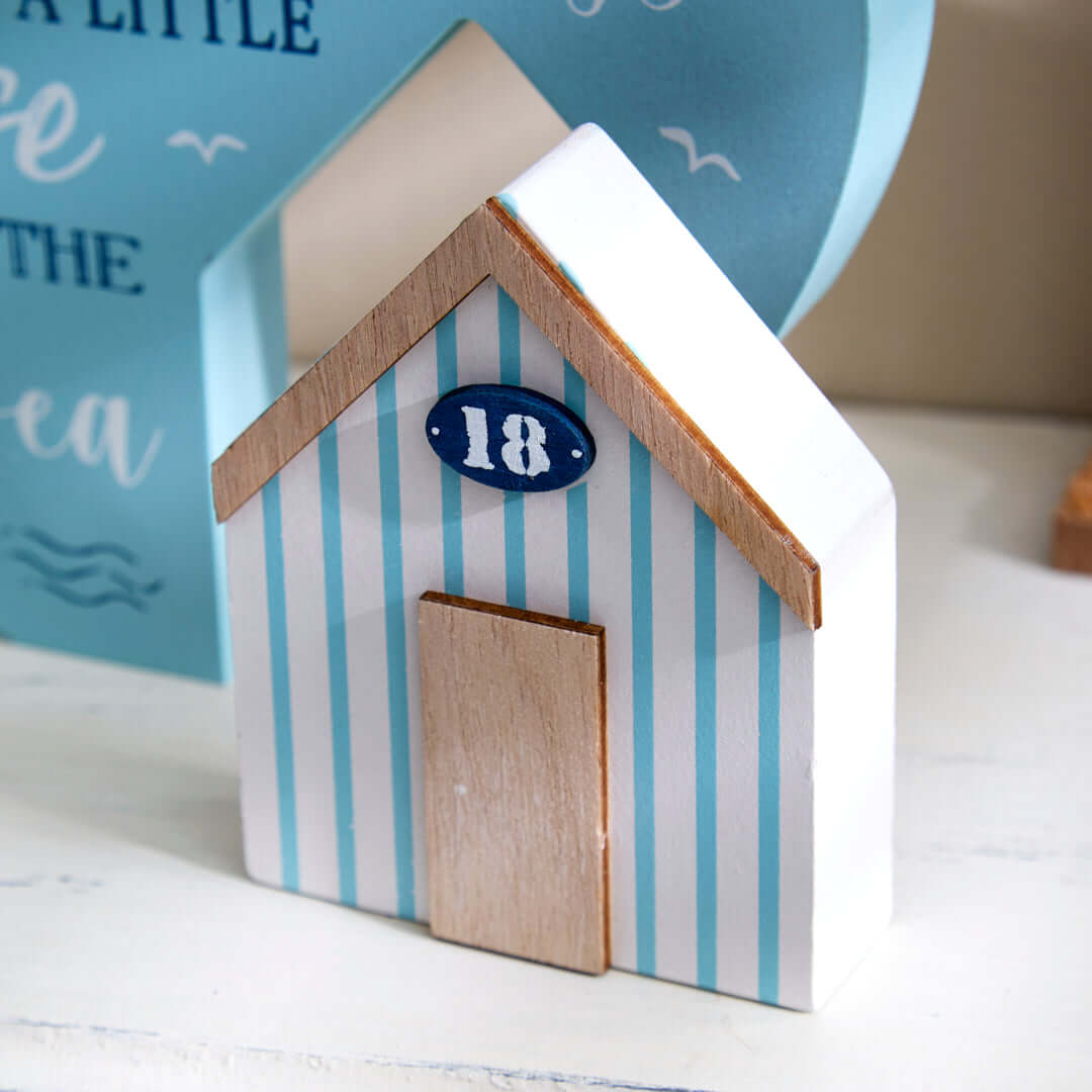 Nautical Heart Shaped Shelf Sitter with  Beach Hut Décor