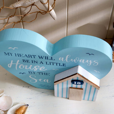 Nautical Heart Shaped Shelf Sitter with  Beach Hut Décor