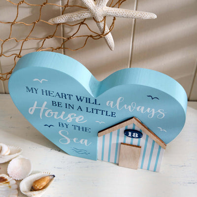 Nautical Heart Shaped Shelf Sitter with  Beach Hut Décor