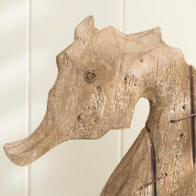 Large Nautical Driftwood Seahorse on Wooden Plinth