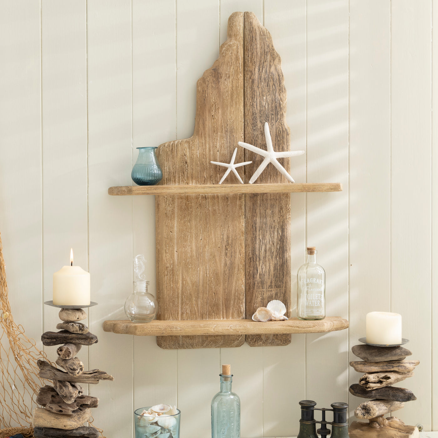 Wooden Nautical 2 Tier Driftwood Wall Shelf