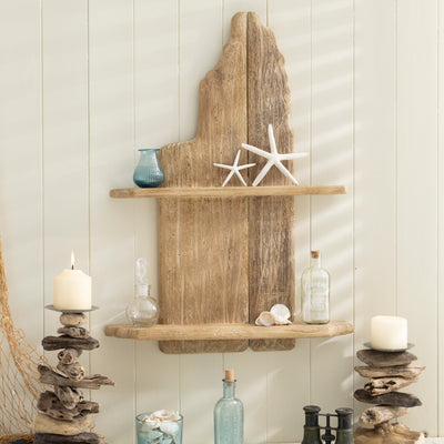 Wooden Nautical 2 Tier Driftwood Wall Shelf