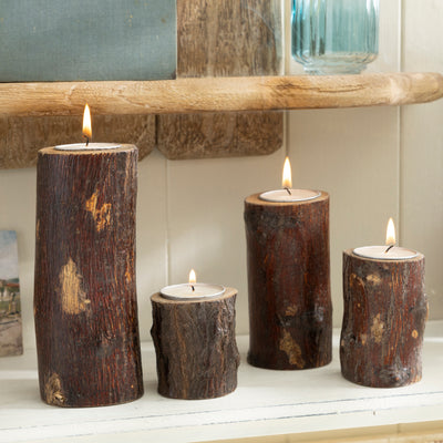Rustic Log Tealight Candle Holders - Set of 4 Natural Wood Tealight Stands