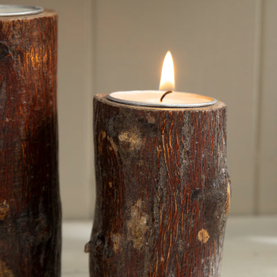 Rustic Log Tealight Candle Holders - Set of 4 Natural Wood Tealight Stands