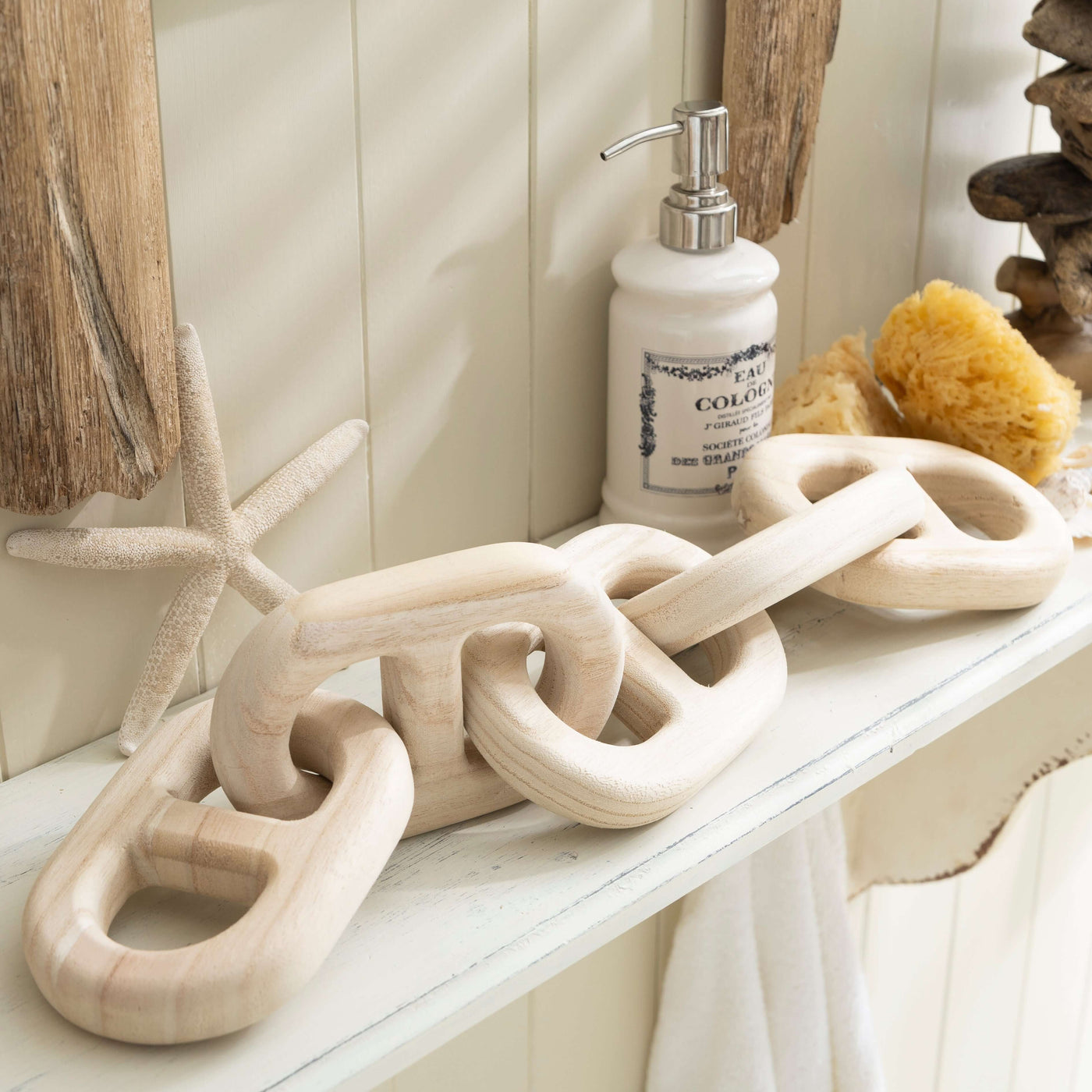 Wooden Decorative Stud Chain Links - Rustic Coastal Accent Piece