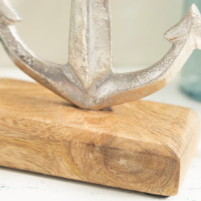 Heart-Inspired Anchor Sculpture - Metal and Wood Nautical Decor
