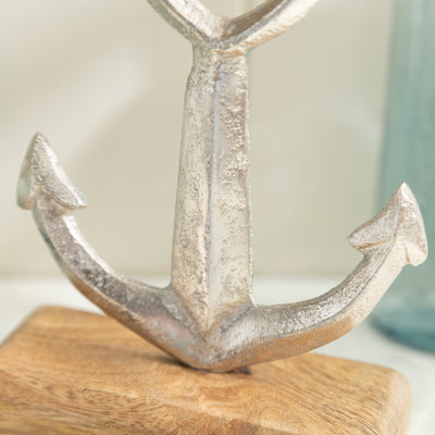 Heart-Inspired Anchor Sculpture - Metal and Wood Nautical Decor