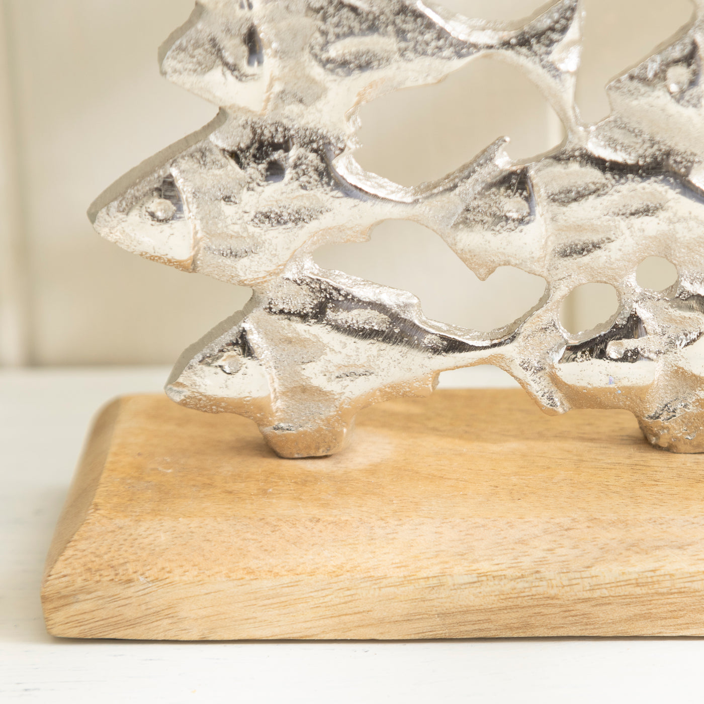 Nautical Metal School of Fish Sculpture on Wooden Plinth