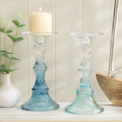 Coastal Glass Pillar Candle Holders