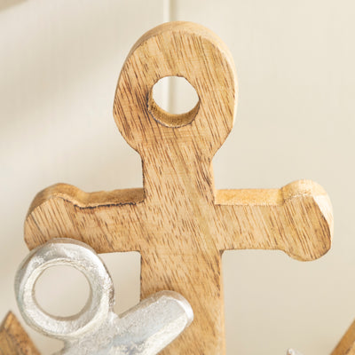 Rustic Anchor Sculpture - Metal and Wood Nautical Decor Accent