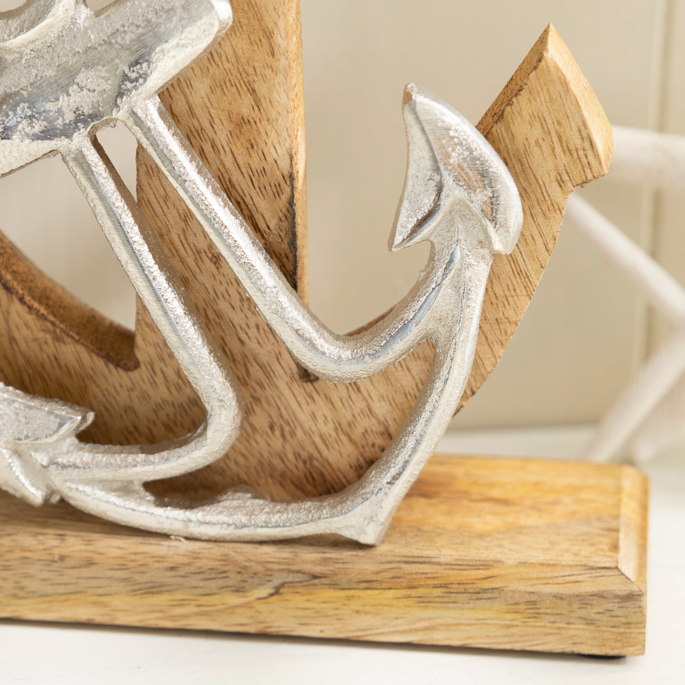 Rustic Anchor Sculpture - Metal and Wood Nautical Decor Accent