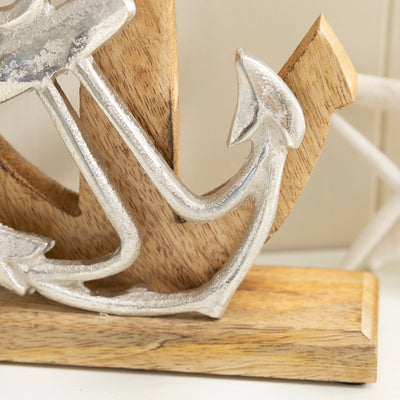 Rustic Anchor Sculpture - Metal and Wood Nautical Decor Accent