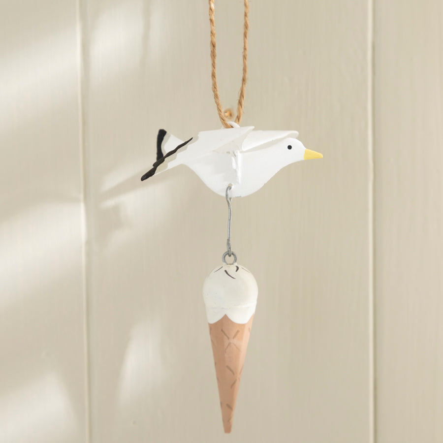Seagull Stealing Ice Cream Hanging Decoration – Fun Coastal Accent