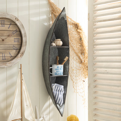 Rustic Metal Boat Shelf – Nautical Wall Storage