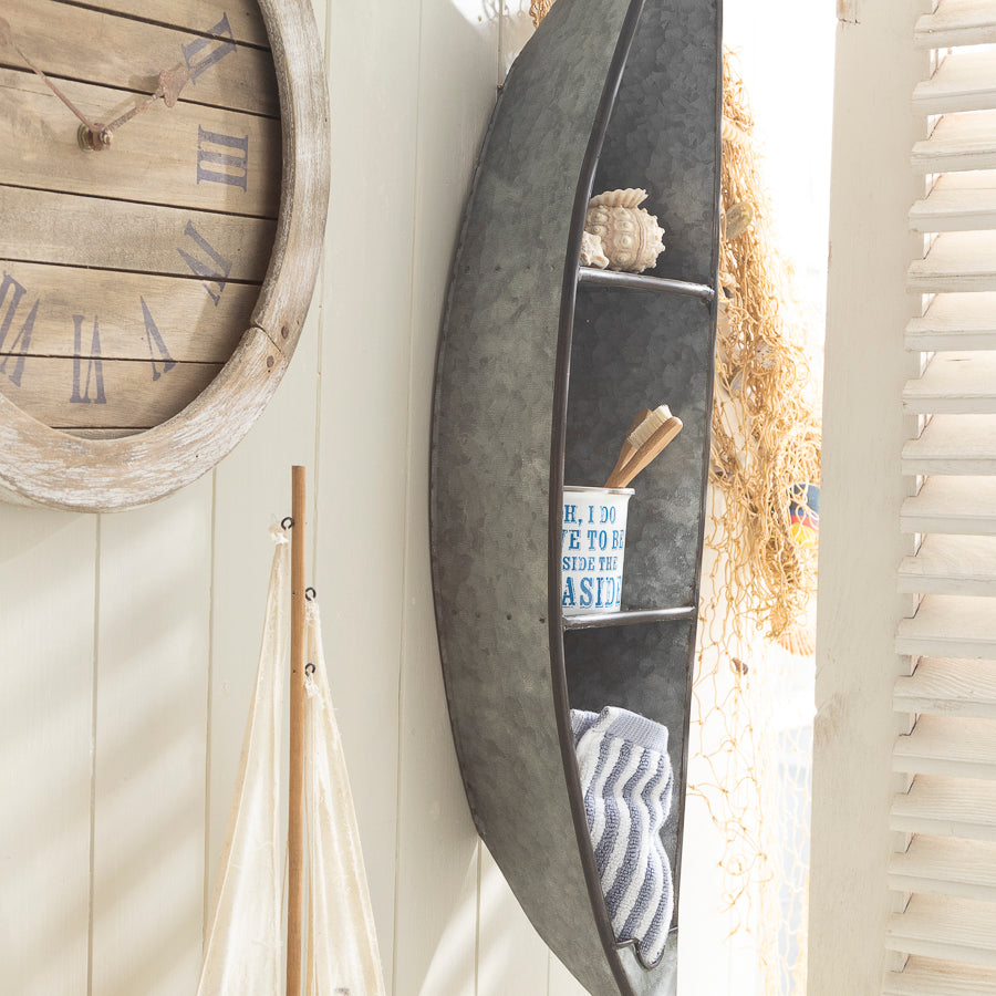 Rustic Metal Boat Shelf – Nautical Wall Storage