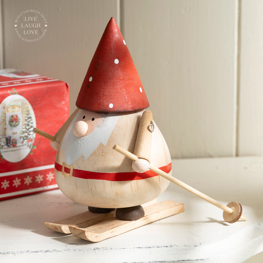 Festive Wooden Skiing Santa Ornament