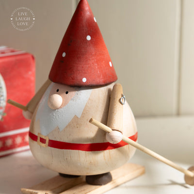 Festive Wooden Skiing Santa Ornament