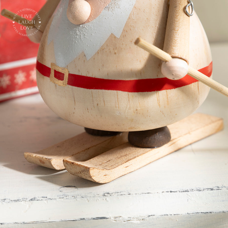 Festive Wooden Skiing Santa Ornament