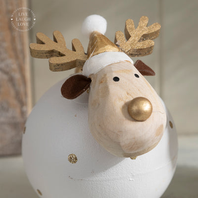 Wooden and Metal Reindeer Figurine with Gold Accents
