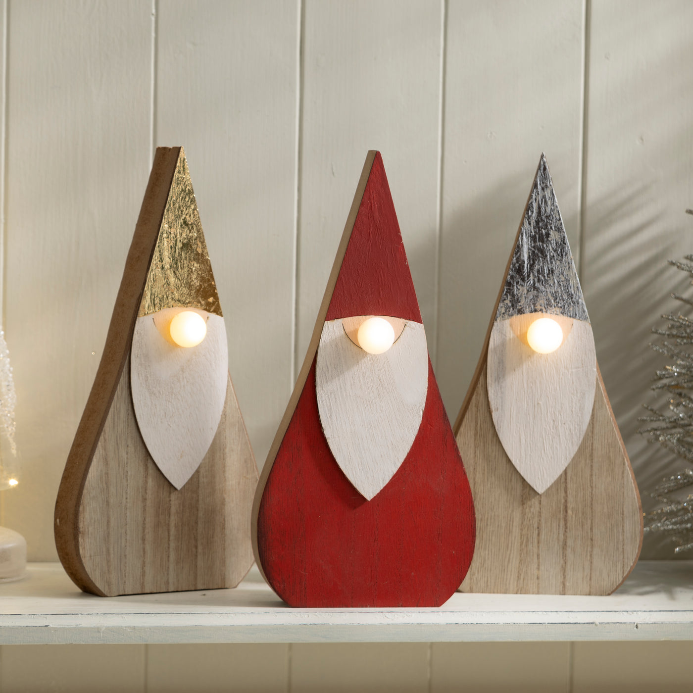 LED Wooden Santa Shelf Sitter with Light-Up Nose - Christmas Decor