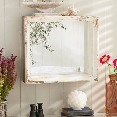 Distressed White Wooden Frame Mirror – Rustic Vintage Wall Decor
