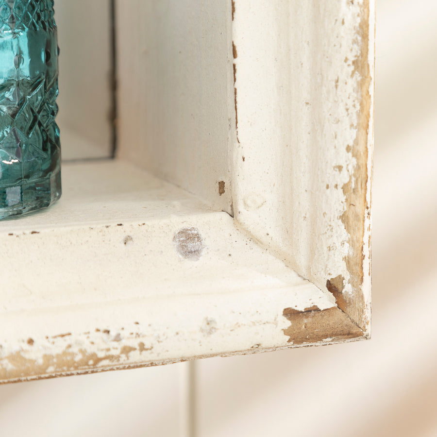 Distressed White Wooden Frame Mirror – Rustic Vintage Wall Decor