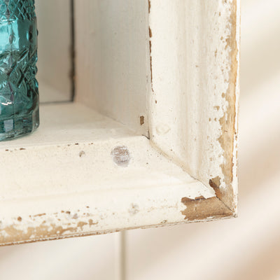 Distressed White Wooden Frame Mirror – Rustic Vintage Wall Decor