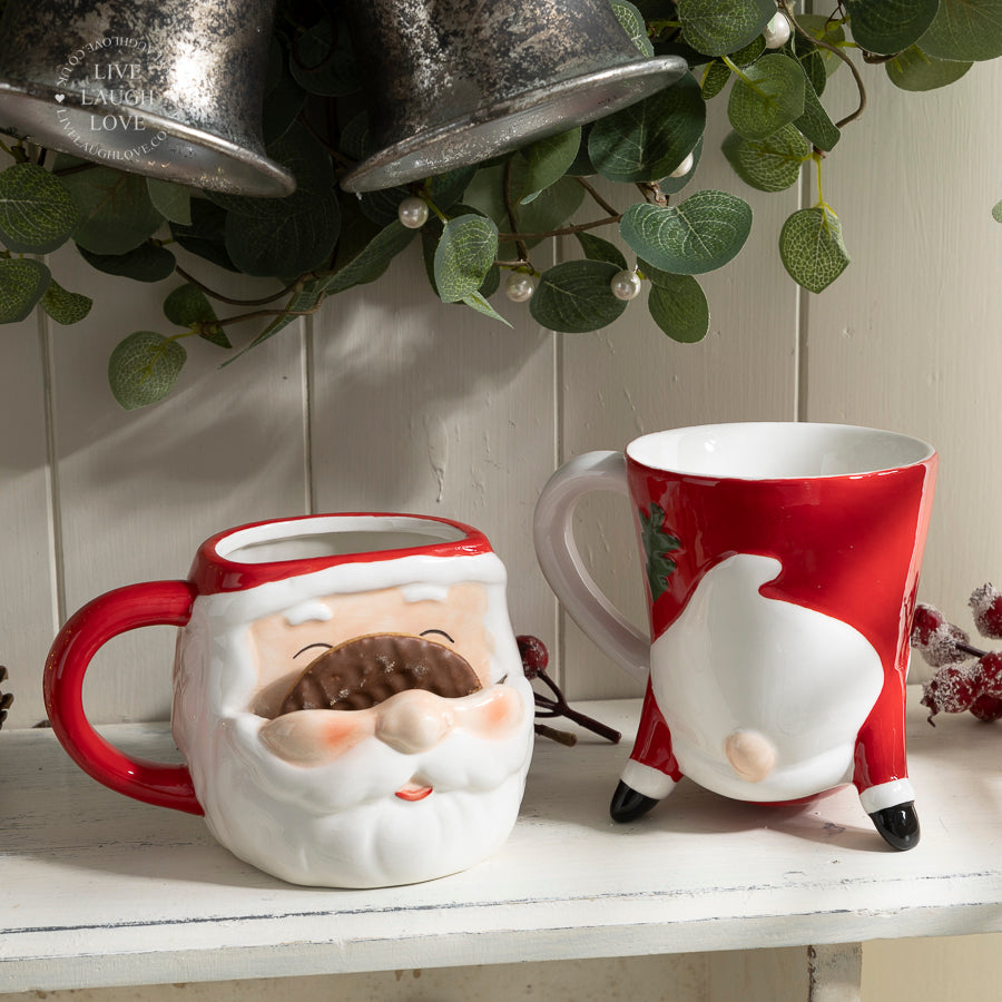 Festive Santa or Upside Down Santa Mugs - Fun Christmas Drinkware