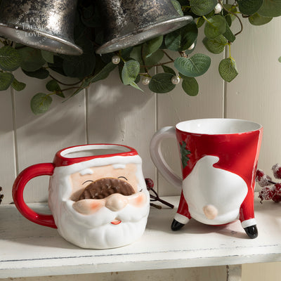 Festive Santa or Upside Down Santa Mugs - Fun Christmas Drinkware
