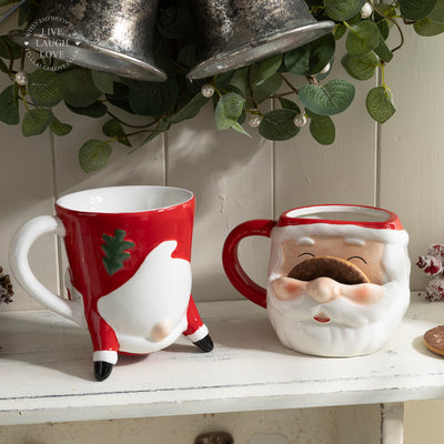 Festive Santa or Upside Down Santa Mugs - Fun Christmas Drinkware