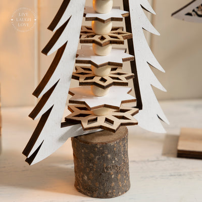Wooden Christmas Tree Decor with Bells and Beads – Rustic Holiday Shelf Sitters
