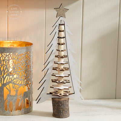 Wooden Christmas Tree Decor with Bells and Beads – Rustic Holiday Shelf Sitters