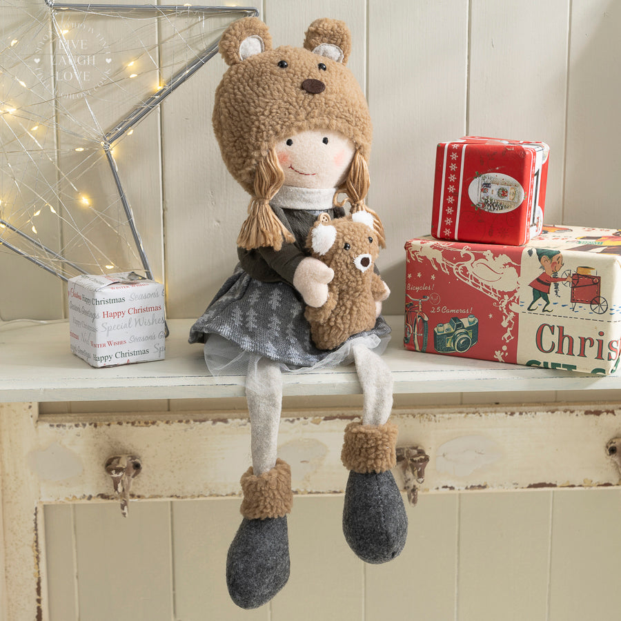 Cozy Bear Hat Shelf Sitter Festive Boy Girl Plush Doll