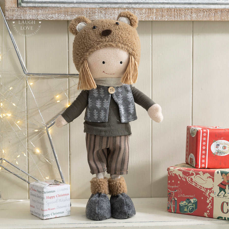 Winter Figures with Cozy Bear Hats LIVE LAUGH LOVE LIMITED