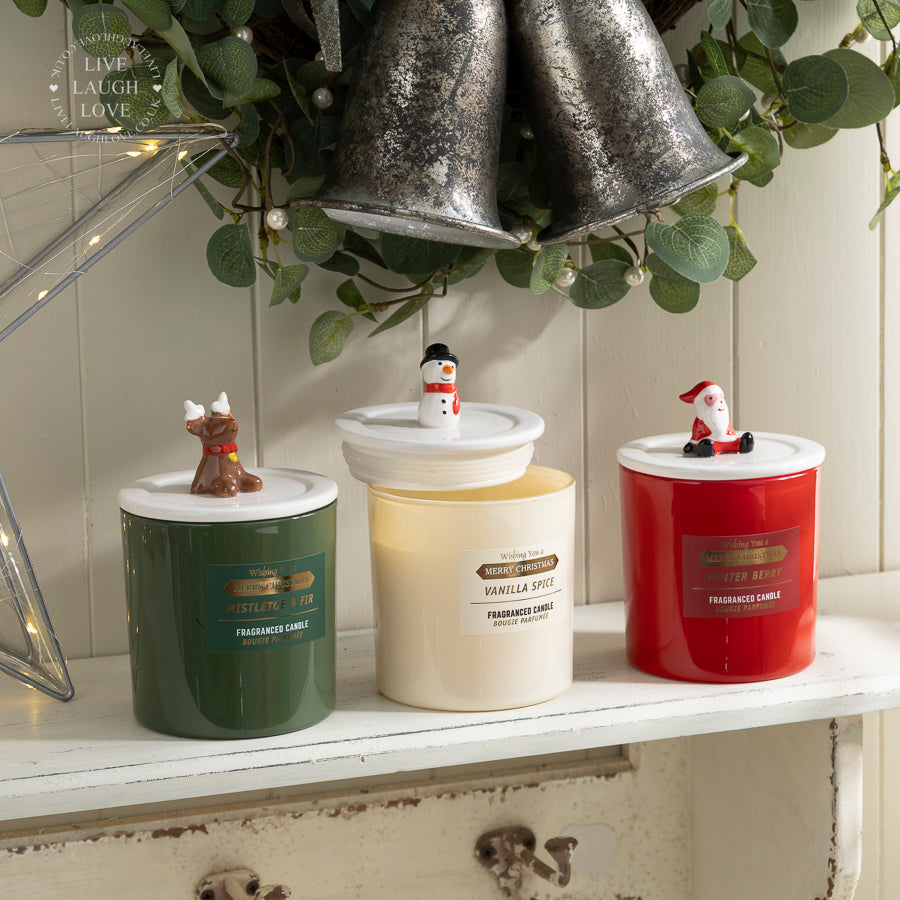 Festive Scented Glass & Ceramic Candle with Decorative Lid