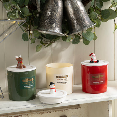 Festive Scented Glass & Ceramic Candle with Decorative Lid