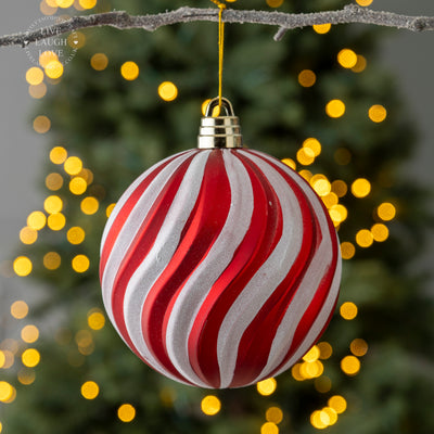 Large Red and White Swirl Bauble