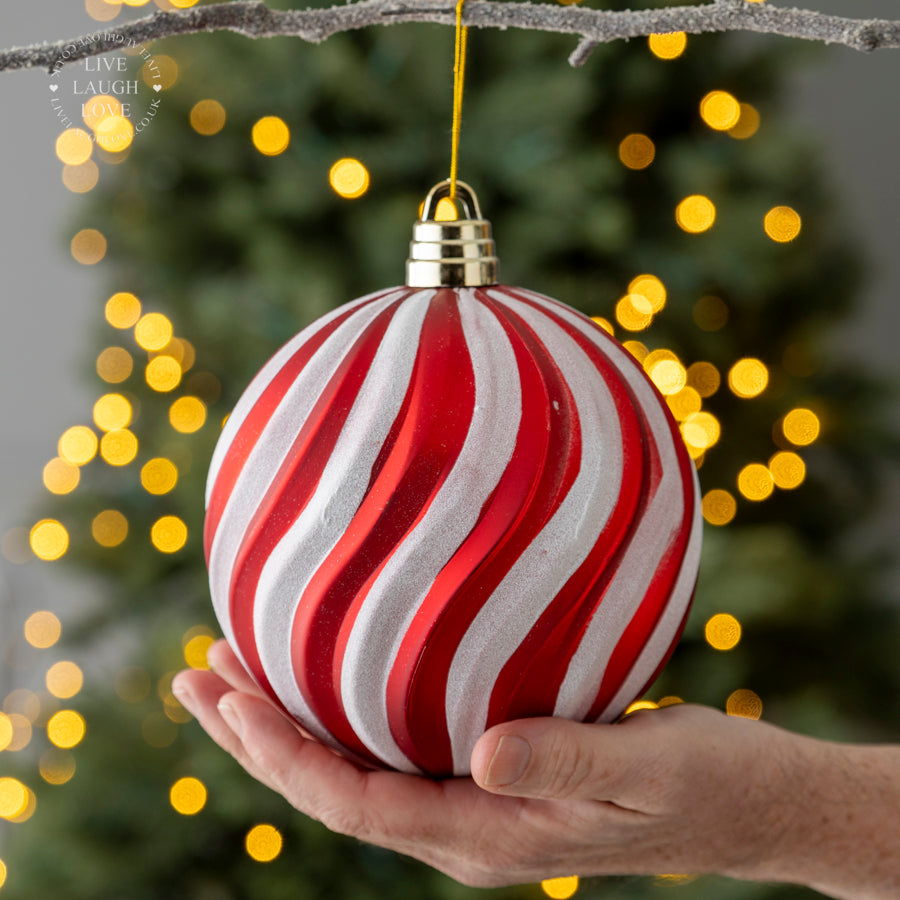 Large Red and White Swirl Bauble