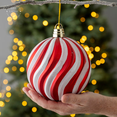 Large Red and White Swirl Bauble