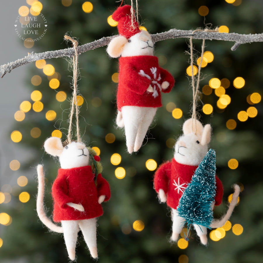 Festive Felt Mouse Hanging Decorations