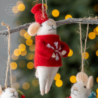 Festive Felt Mouse Hanging Decorations