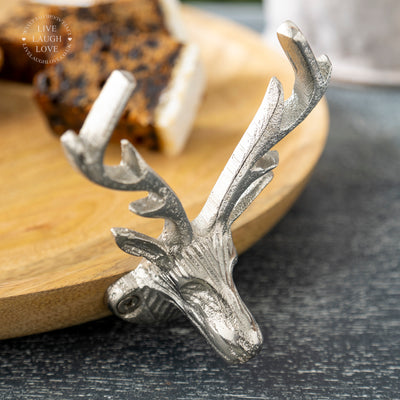 Rustic Wooden Cake Stand with Silver Deer Antler Accents - Decorative Serving Tray