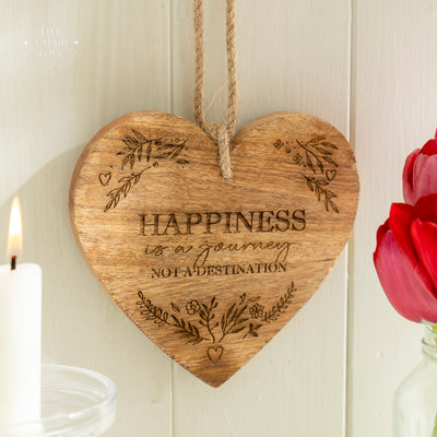 Engraved Wooden Heart Hanging Plaque - "Happiness"