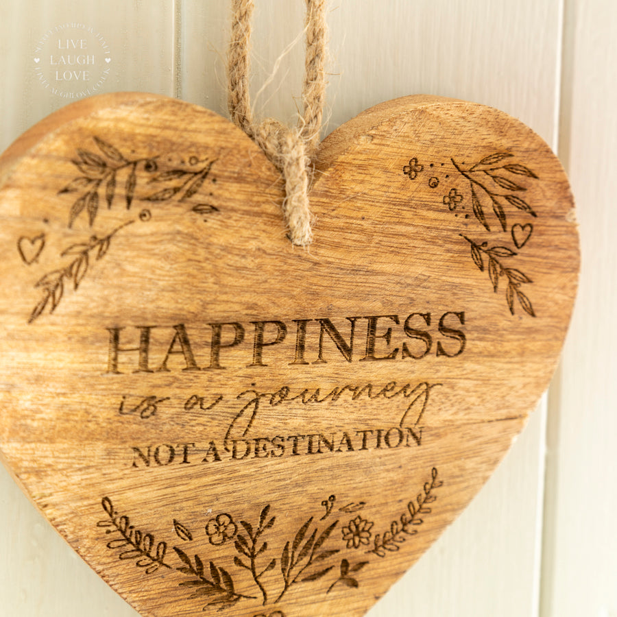 Engraved Wooden Heart Hanging Plaque - "Happiness"