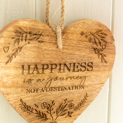 Engraved Wooden Heart Hanging Plaque - "Happiness"