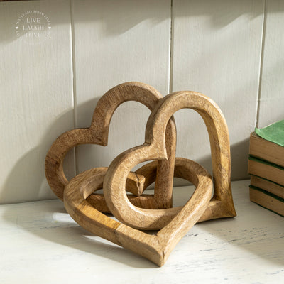 Wooden Intertwined Hearts – Rustic Shelf Sitter