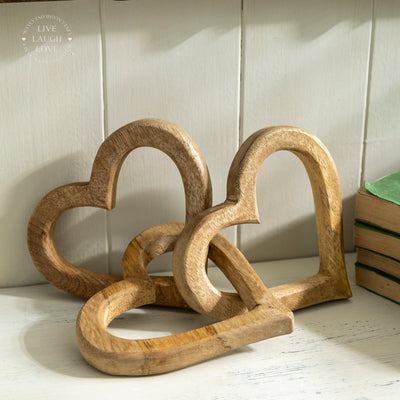 Wooden Intertwined Hearts – Rustic Shelf Sitter