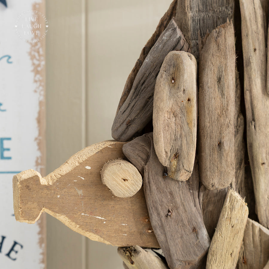 Driftwood Angel Fish Ornament on Metal Stand - Rustic Coastal Decor