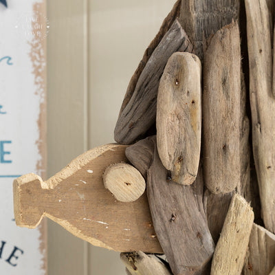 Driftwood Angel Fish Ornament on Metal Stand - Rustic Coastal Decor