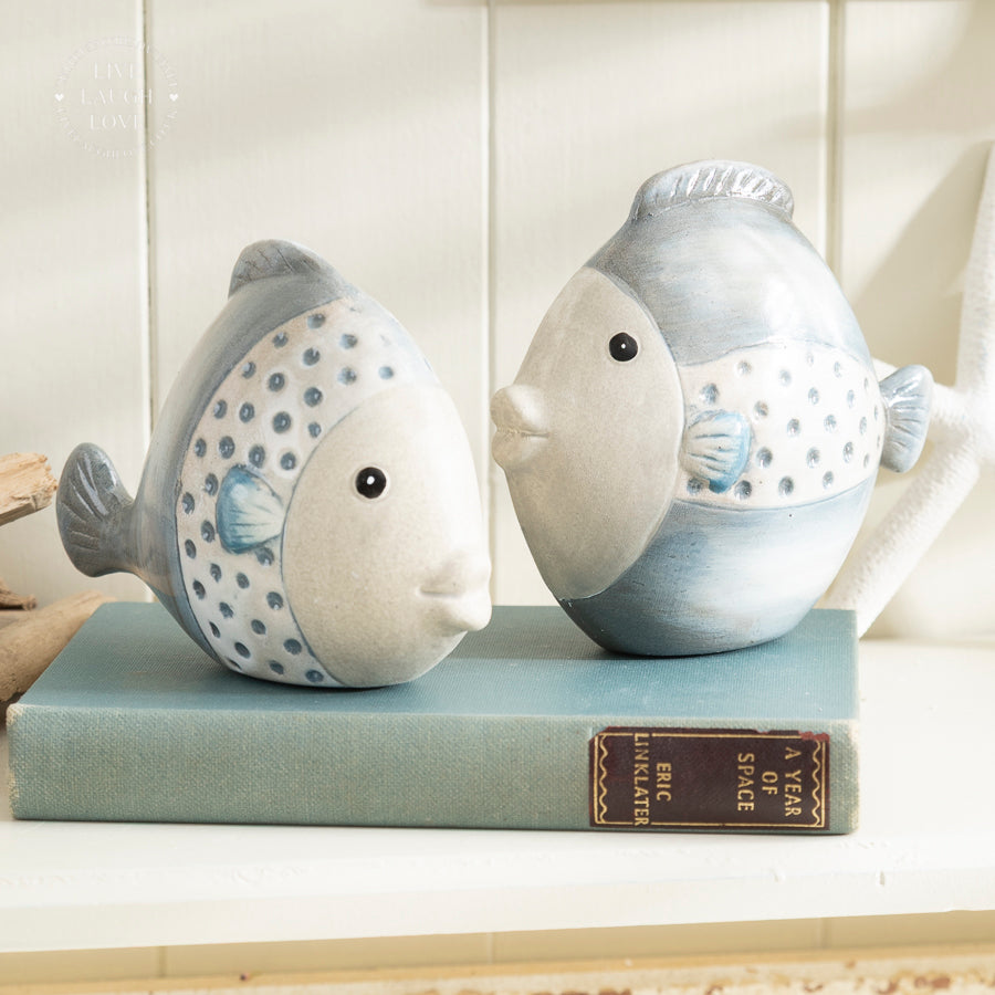Charming Ceramic Fish Pair Shelf Sitters - Coastal Home Decor